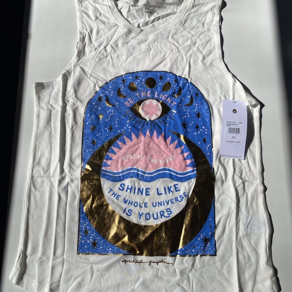 NWT Rare Spiritual Gangster muscle tank Xs White Tank With Metallic Print - Picture 4 of 7
